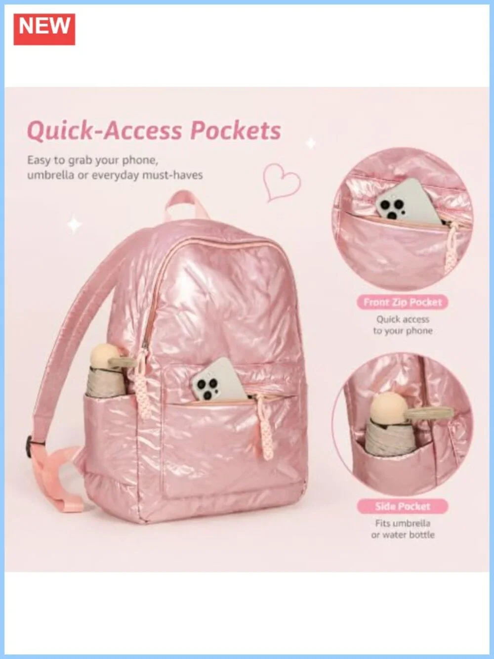 Quilted Puffer Backpack Nylon Lightweight Everyday Travel